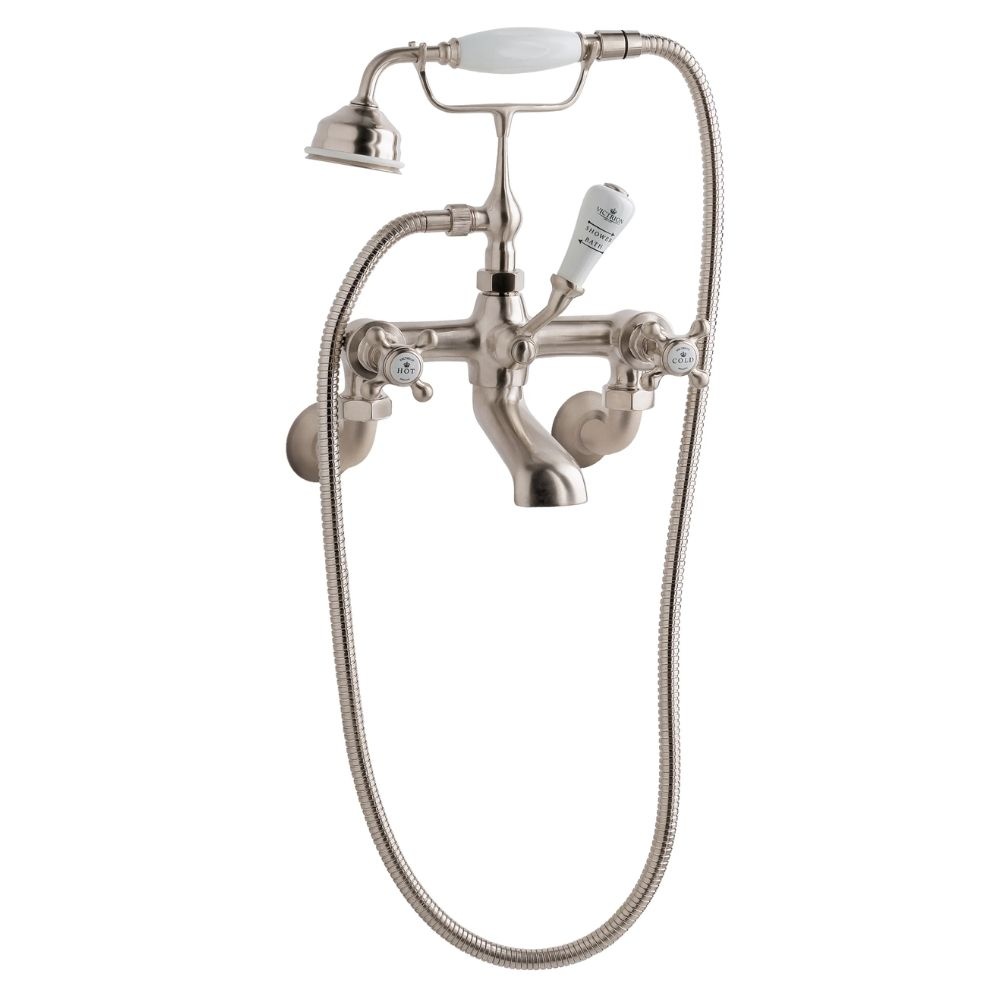 BC Designs Victrion Crosshead Brushed Nickel Wall Mounted Shower Mixer Cut Out
